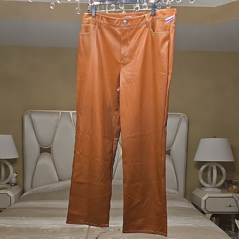 STAUD Brown Faux Leather Wide Leg Pants Size 16